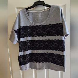 Lane Bryant Grey and Black Lace Top
